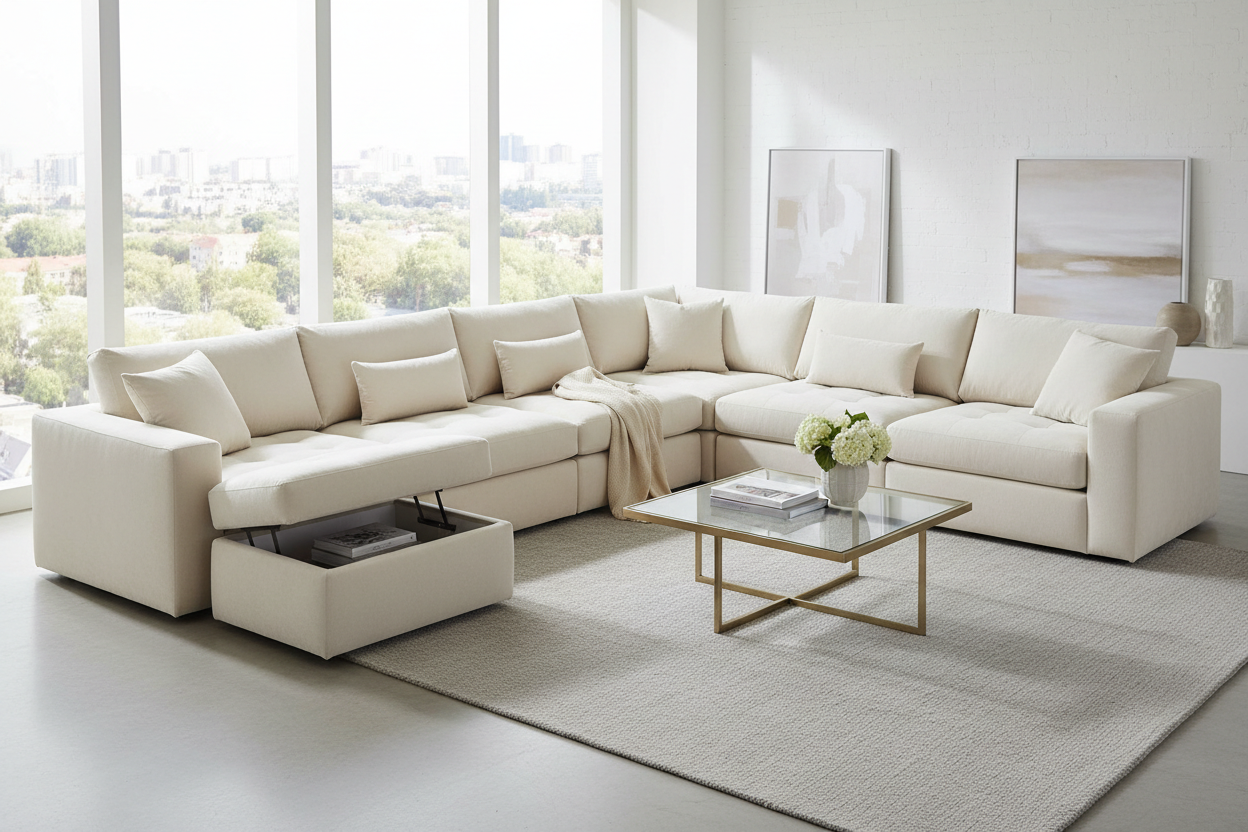 Cloud Modular Sectional Sofa with Storage Ottoman,120.45" L Shaped Couch for Living Room,Down Filled Convertible Couch