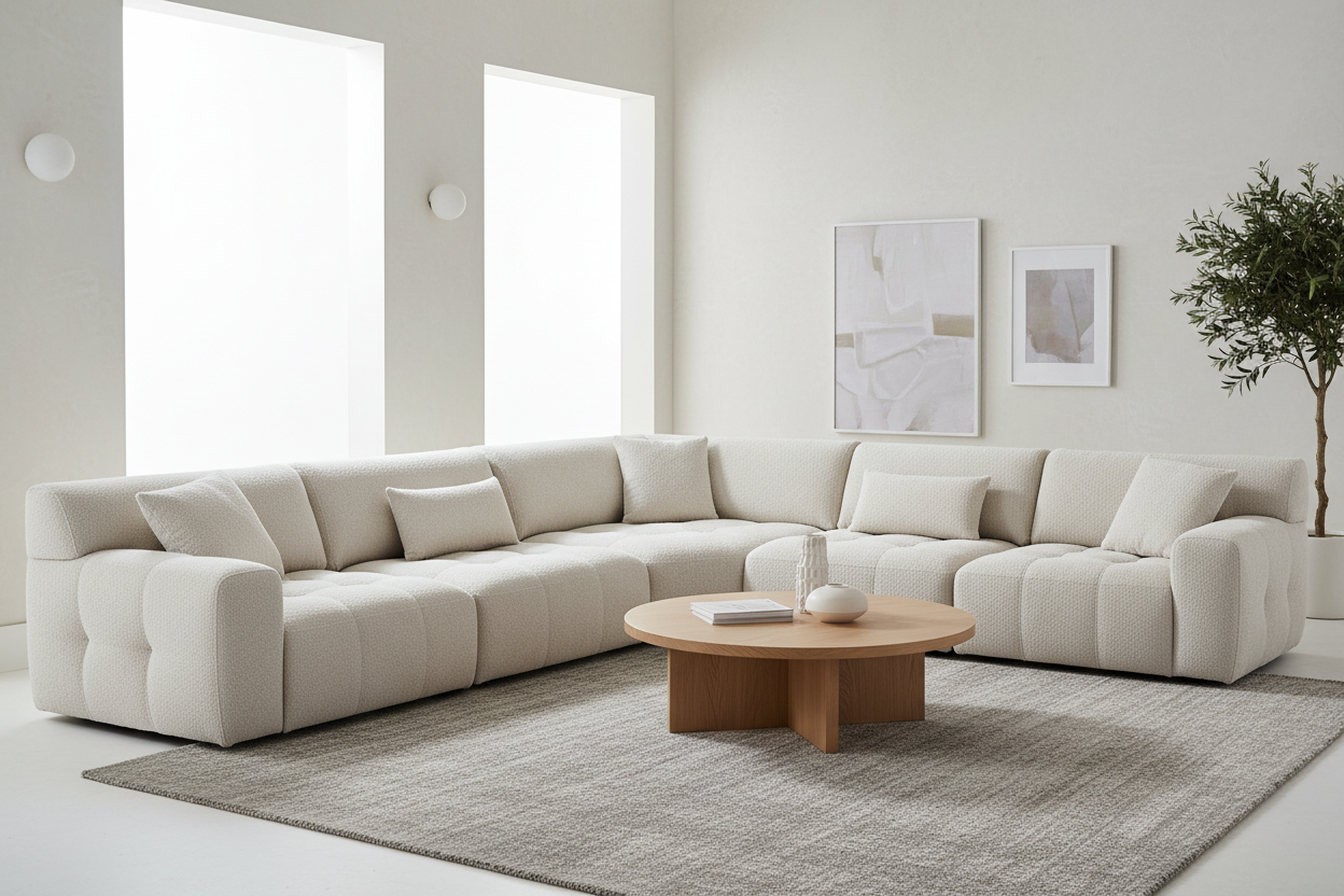 Mangodan 110” Cloud Sectional Couch, Boneless Sofa for Living Room, Modular Sectional Sofa with Deep Seat