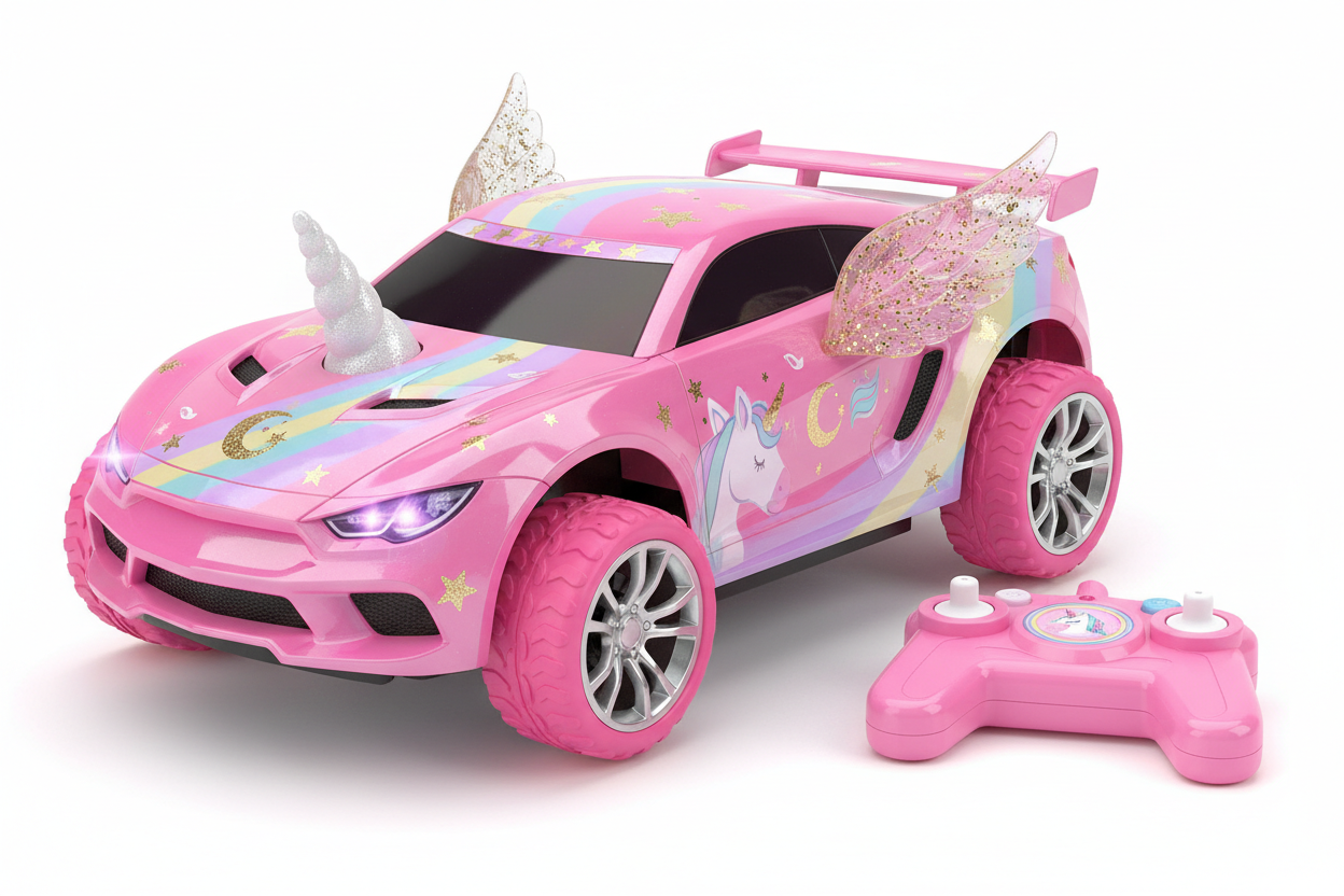 Motivekit Unicorn Remote Control Car Toys for Girl - 360° Rotating Pink RC Stunt Cars 4WD Remote Cars for Kids, 2.4GHz Toy Car