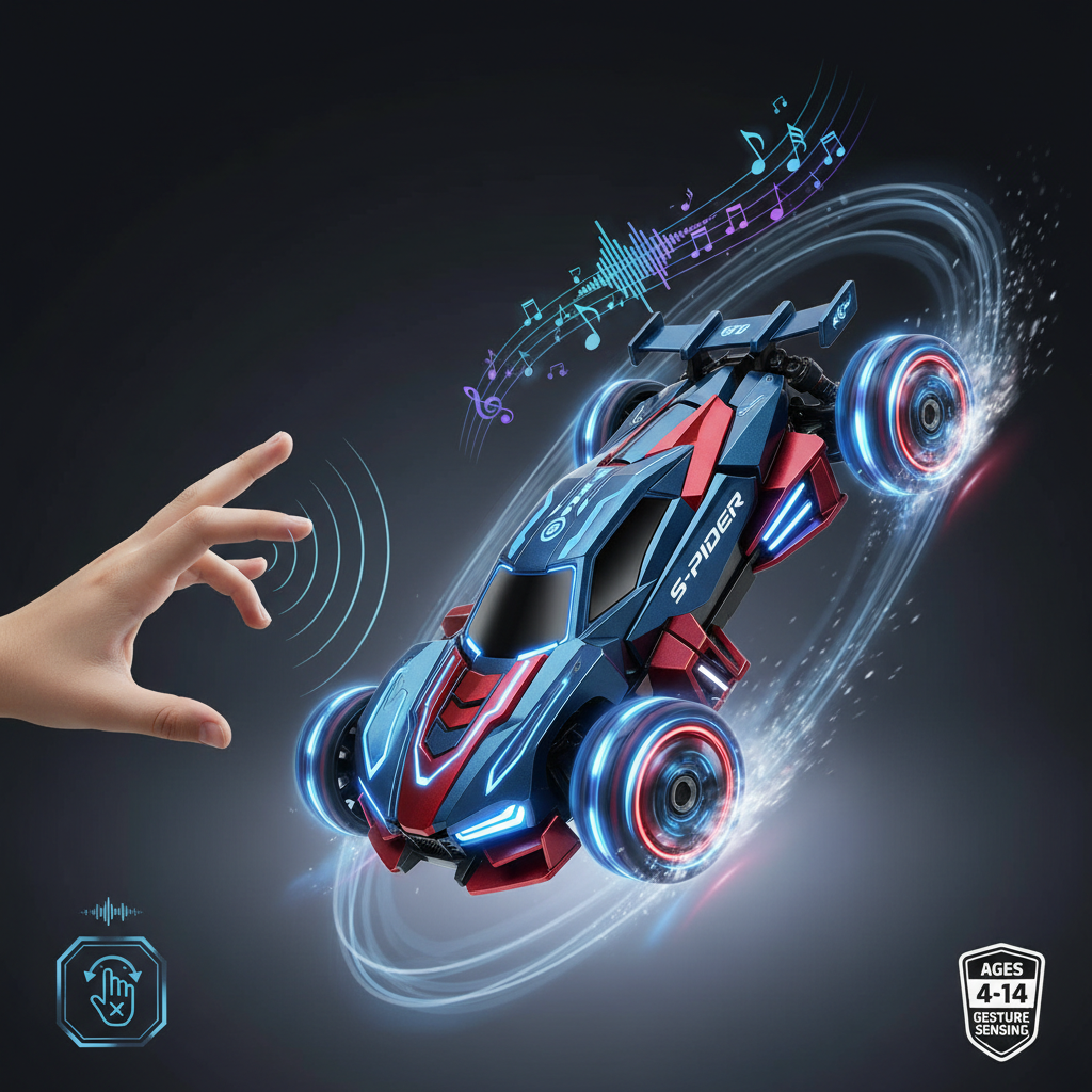 S-pider Rc Gesture Sensing Stunt Car Toys for Boys 4-14 Years Old, Drift Hand Control Remote Control Cars with Light & Music